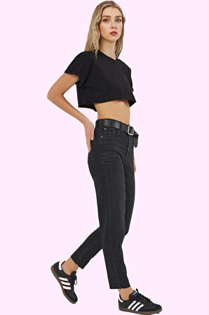 Kadın Denim Jean Boru Paça Yüksek Bel Mom Fit Düz Desen Günlük Kullanım Yaz Aylarının Vazgeçilmezi