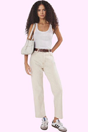 Kadın Denim Straight Jean Pantolon Yüksek Bel Boru Paça Pamuk Günlük Yaz Aylarının Vazgeçilmezi