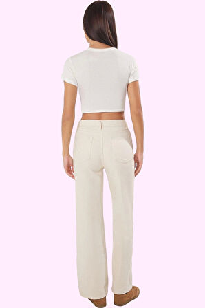 Kadın Denim Pantolon Yüksek Bel Geniş Paça Sürdürülebilir Günlük Kullanım Kaliteli Malzeme