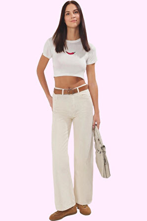 Kadın Denim Pantolon Yüksek Bel Geniş Paça Sürdürülebilir Günlük Kullanım Kaliteli Malzeme