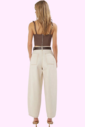 Kadın Denim Pantolon Yüksek Bel Barrel Kesim Pamuk Günlük Ve Hafta Sonu Yaz Aylarının Vazgeçilmezi