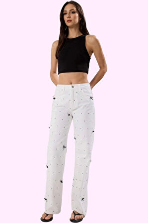 Kadın Uzun Boy Denim Pantolon Geniş Paça Tasarım Pamuk Yazlık Günlük Kullanım Kaliteli Malzeme