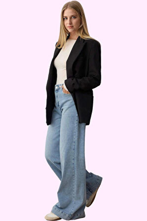 Kadın Denim Wide Leg Pantolon Pamuk Uzun Boy Rahat Kesim Günlük Yaz Aylarının Vazgeçilmezi