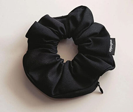 Siyah Kot Fermuarlı Lastikli Kumaş Kadın Saç Tokası 