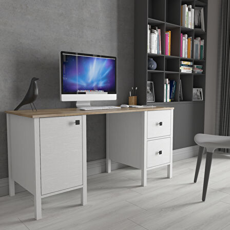 Hunerika Pareo 2 çekmece 1 kapak çalışma masası - wood beyaz/legnano