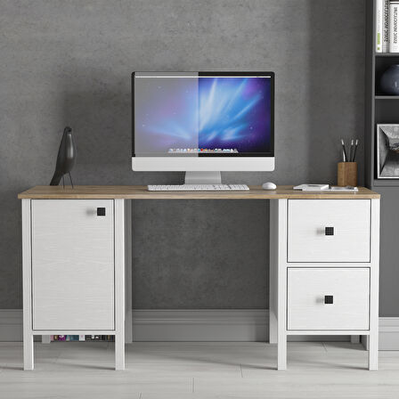 Hunerika Pareo 2 çekmece 1 kapak çalışma masası - wood beyaz/legnano