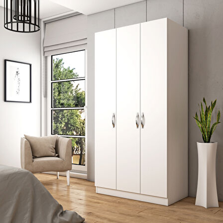 Hunerika Mira 3 kapaklı Gardırop -Wood Beyaz-Minifiks Bağlantılı