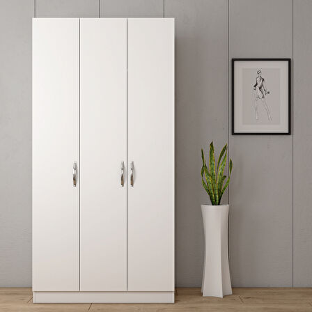 Hunerika Mira 3 kapaklı Gardırop -Wood Beyaz-Minifiks Bağlantılı