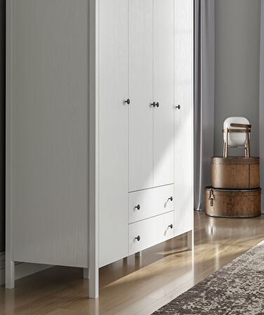 Hunerika Malen 4 Kapak 2 çekmeceli Gardırop-Wood Beyaz-Minifiks Bağlantılı 