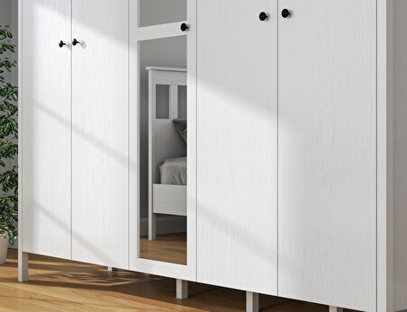 Hunerika Aleron 5 Kapaklı Gardırop-Wood Beyaz-Minifiks Bağlantılı 