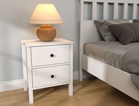 Hunerika Ismera çekmeceli komodin -Wood Beyaz-Minifiks Bağlantılı 