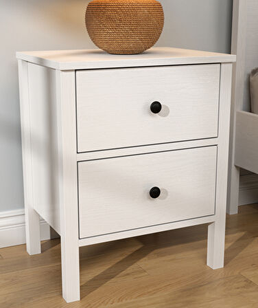 Hunerika Ismera çekmeceli komodin -Wood Beyaz-Minifiks Bağlantılı 