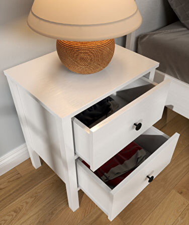 Hunerika Ismera çekmeceli komodin -Wood Beyaz-Minifiks Bağlantılı 
