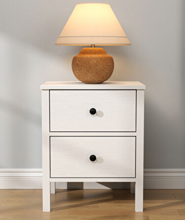 Hunerika Ismera çekmeceli komodin -Wood Beyaz-Minifiks Bağlantılı 
