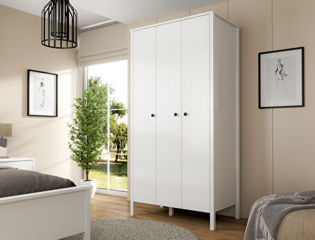 Hunerika Thalen 3 Kapaklı Gardırop-Wood Beyaz-Minifiks Bağlantılı 