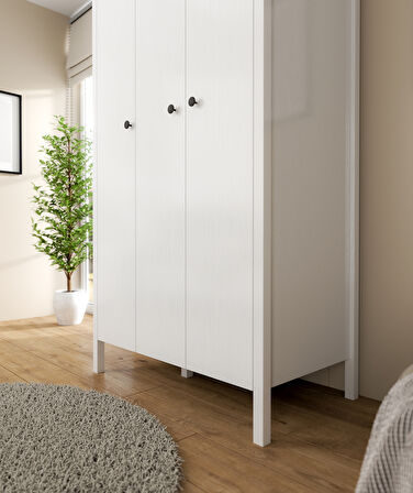 Hunerika Thalen 3 Kapaklı Gardırop-Wood Beyaz-Minifiks Bağlantılı 