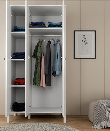 Hunerika Thalen 3 Kapaklı Gardırop-Wood Beyaz-Minifiks Bağlantılı 