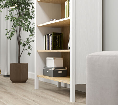 Hunerika Caeli 6 raflı Kitaplık -Wood Beyaz/legnano-Minifiks Bağlantılı
