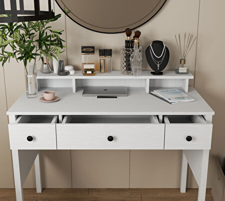 Hunerika Endezia 3 çekmeceli makyaj masası - wood beyaz/legnano