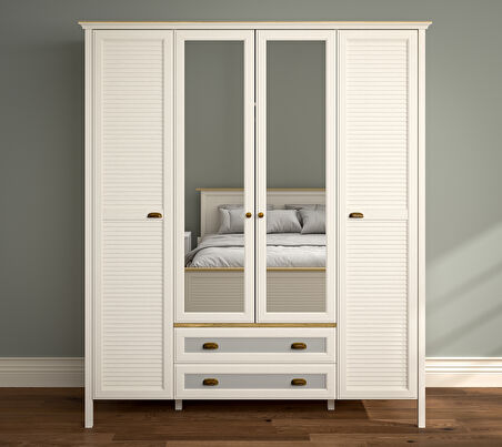 Hunerika Meniro Premium 4 kapak 2 çekmeceli Gardırop-Minifiks bağlantılı - aytaşı/legnano