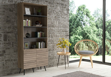 Hunerika Burgos Premium iki kapaklı Panjur Desenli kitaplık -Minifiks - Pera / Siyah