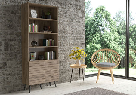 Hunerika Burgos Premium iki kapaklı Panjur Desenli kitaplık -Minifiks - Pera / Siyah