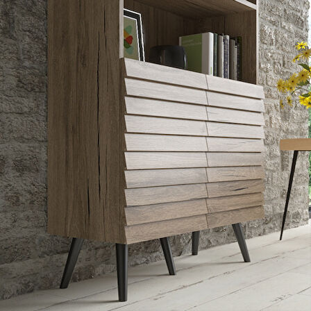 Hunerika Burgos Premium iki kapaklı Panjur Desenli kitaplık -Minifiks - Pera / Siyah