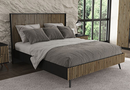 Hunerika Samba Zebra desen Çift Kişilik Premium Karyola- Minifiks - siyah/Atlantik Çam