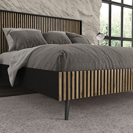 Hunerika Samba Zebra desen Çift Kişilik Premium Karyola- Minifiks - siyah/Atlantik Çam