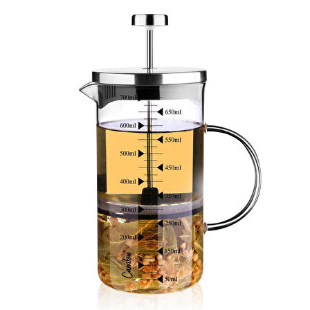 Cambu 700ml 3'ü 1 Arada Ateşe Dayanıklı (French Press Demlik, Ölçü Kabı)