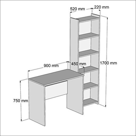 Ferniso Mobilya Çalışma Masası+5 Bölmeli Kitaplık Ceviz-Beyaz