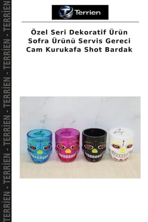 Özel Seri Dekoratif Ürün Sofra Ürünü Servis Gereci Cam Kurukafa Shot Bardak