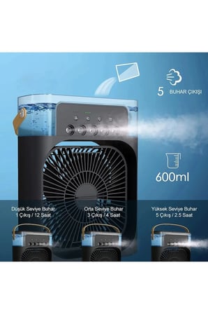 Taşınabilir Işıklı 5 Spreyli Vantilatör Buzlu Buharlı Vantilatör Mini Fan Nemlendirici