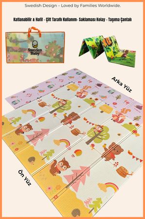 Sweet Forest Çift Taraflı Katlanabilir Oyun Halısı ve Matı Premium Seri – Taşıma Çantalı