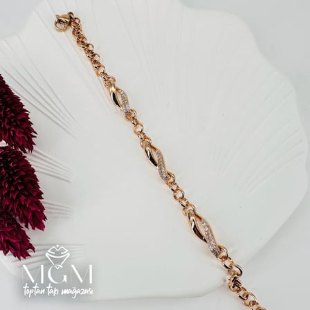 Rose  Zirkon Taşlı Pirinç Bileklikler 16+4 Cm - Kbl0041