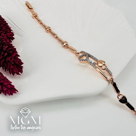 Rose  Zirkon Taşlı Pirinç Bileklikler 17+2 Cm - Kbl0072
