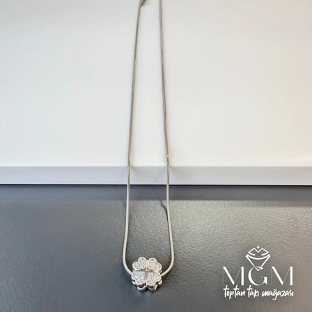 Rodyum Zirkon Taşlı Zincir Çelik Uç Kısmı Pirinç Kolyeler 40 + 5 Cm Uzatma Payı - Kl0107