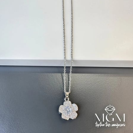 Rodyum Zirkon Taşlı Zincir Çelik Uç Kısmı Pirinç Kolyeler 40 + 5 Cm Uzatma Payı - Kl0129