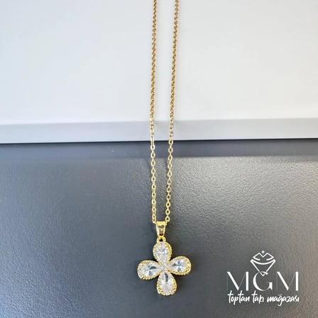 Zirkon Taşlı Zincir Çelik Uç Kısmı Pirinç Kolyeler 40 + 5 Cm Uzatma Payı - Kl0131