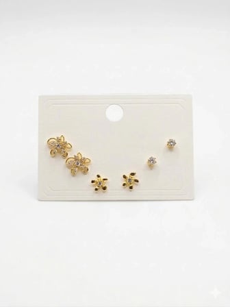 Çiçek Detaylı Altılı Küpe - Kp00627