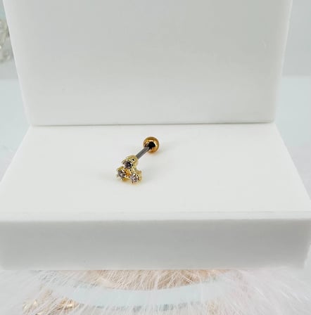 Zirkon Taşlı Uç Kısmı : Pirinç Kıkırdak Bar Uzunluğu : 6 Mm / Bar Kalınlığı 0.8 Mm / Top Boyu 3 Mm - Pt0035-1