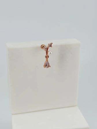 Rose Zirkon Taşlı Uç Kısmı : Pirinç Kıkırdak Bar Uzunluğu : 6 Mm / Bar Kalınlığı 0.8 Mm / Top Boyu 3 Mm  - Pt0045-2