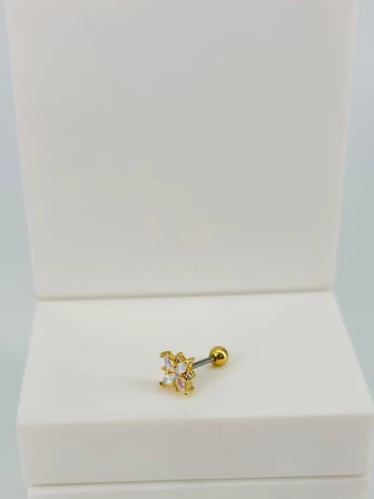 Zirkon Taşlı Uç Kısmı : Pirinç Kıkırdak Bar Uzunluğu : 6 Mm / Bar Kalınlığı 0.8 Mm / Top Boyu 3 Mm  - Pt0053-1