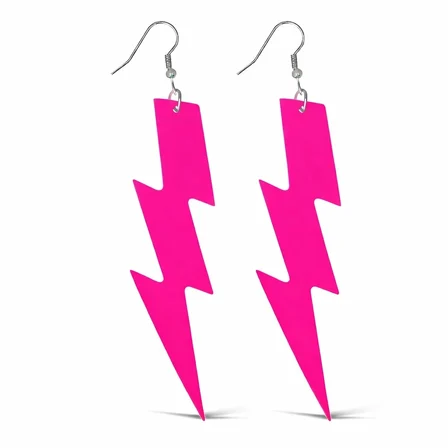 80’ler 9039lar Retro Neon Pembe Şimşek Küpe 10 Cm