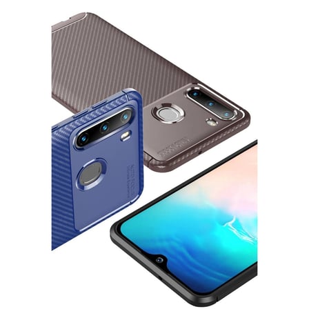 Samsung Galaxy A21 Kılıf Auto Focus Karbon Kapak - Kahverengi