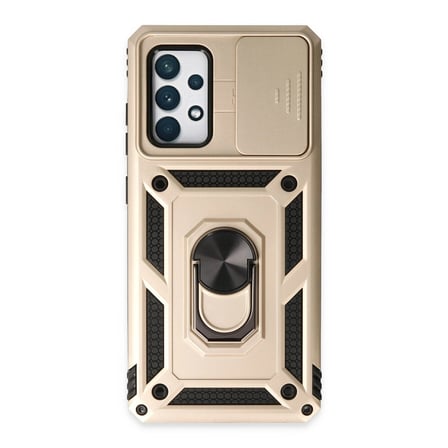 Samsung Galaxy A72 Kılıf Pars Lens Yüzüklü Silikon - Gold