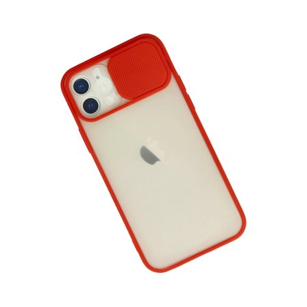 Apple İphone 12 Kılıf Palm Buzlu Kamera Sürgülü Silikon - Kırmızı