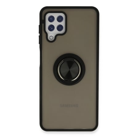 Samsung Galaxy A22 Kılıf Montreal Yüzüklü Silikon Kapak - Siyah