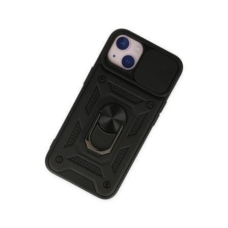 Apple İphone 14 Kılıf Pars Lens Yüzüklü Silikon - Siyah
