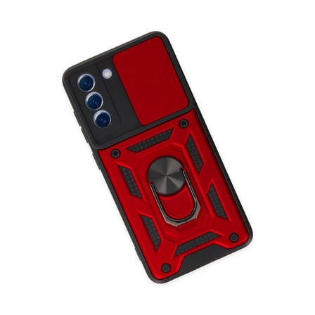 Samsung Uyumlu Galaxy S21 Fe Kılıf Pars Lens Yüzüklü Silikon - Kırmızı